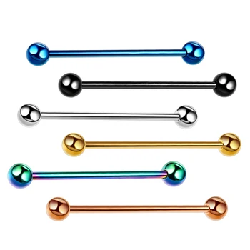 

1PC Stainless Steel Titanium Anodized Colorful Industrial Barbell Earring Piercing Double Ball Earrings Cartilage Jewelry 14g