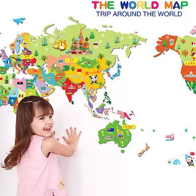 

Animals World Map Vinyl Art Wall Sticker Decals Baby Kids Learning Room Decor