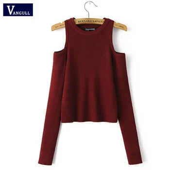 

Autumn & Winter Women's Clothing European American style fashion sexy strapless O-Neck long sleeve Solid Knitting Female sweater