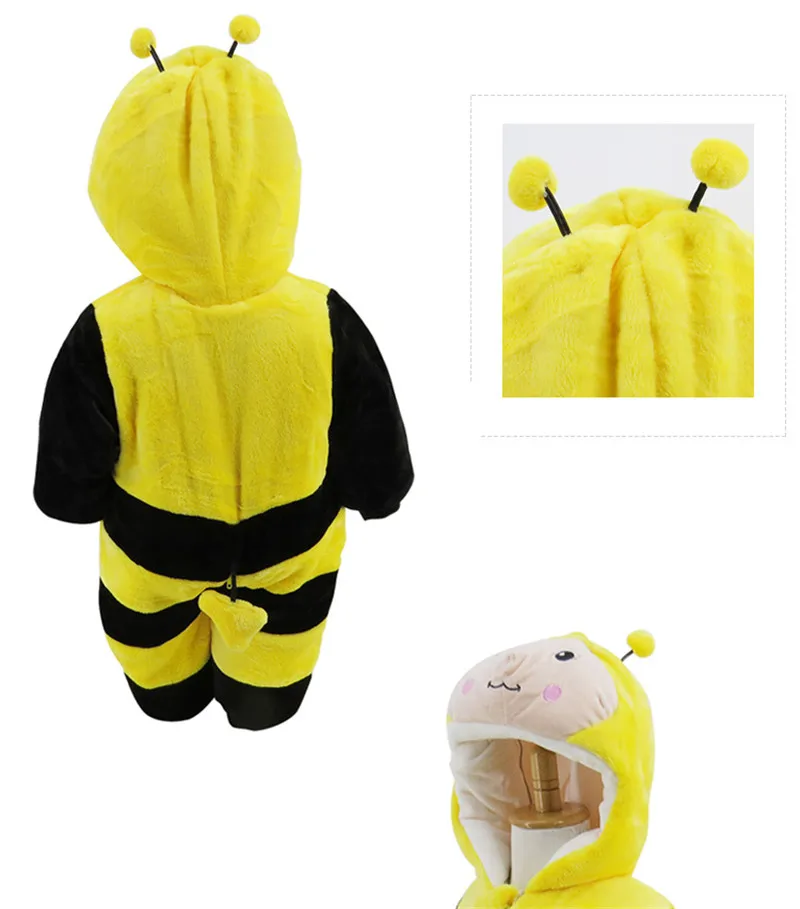 2017 Winter New Thick Flannel Baby Rompers Small Bee Baby Boy&Girl Jumpsuit Children Clothes Newbore Hooded Long Sleeve Bodysuit10