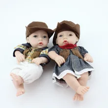 2pc Couple 11″ Mini Boy and Girl Doll Kits Lifelike Reborn Baby Twins Cowboy Cosplay Vinyl Toys Decorations Wedding Gifts