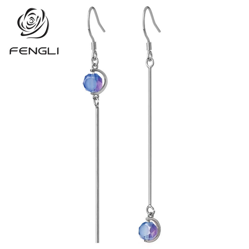 

Silver Asymmetry Female Long Drop Earrings Chain Pendientes Jewelry Korean Wedding Gift 1Pair Silver Tassel for Women Gift