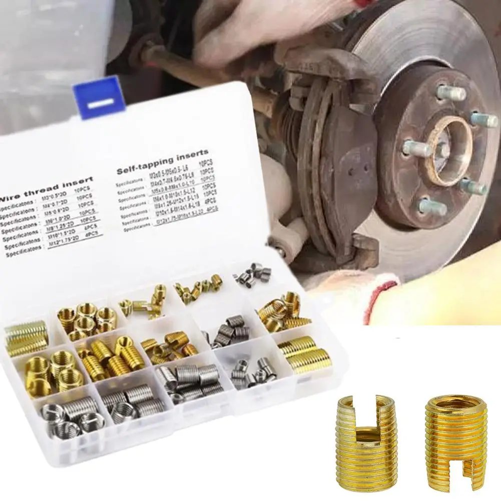 

116PCS M3-M12 Self-tapping Thread Slotted Sheath Stainless Steel Threaded Sheath Repair Insert Kit Wire Braces Bushing Screws