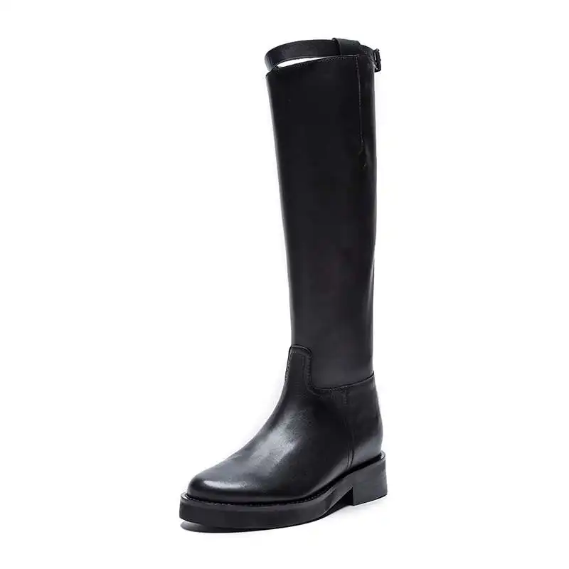 Krazing Pot cow leather high quality round toe riding equestrian boots zipper buckle straps concise designer thigh high boots