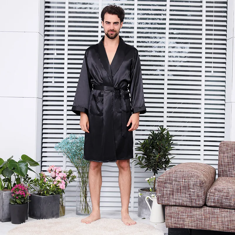 Luxury Designer Men's Silk Kimono Robe Plus 5XL Long Sleeve Sleepwear Bathrobe Oversized Satin Nightgown Summer Home Clothing