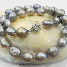 Большой 10-11 мм серебристо-серый Настоящее барокко культивированный жемчужное ожерелье