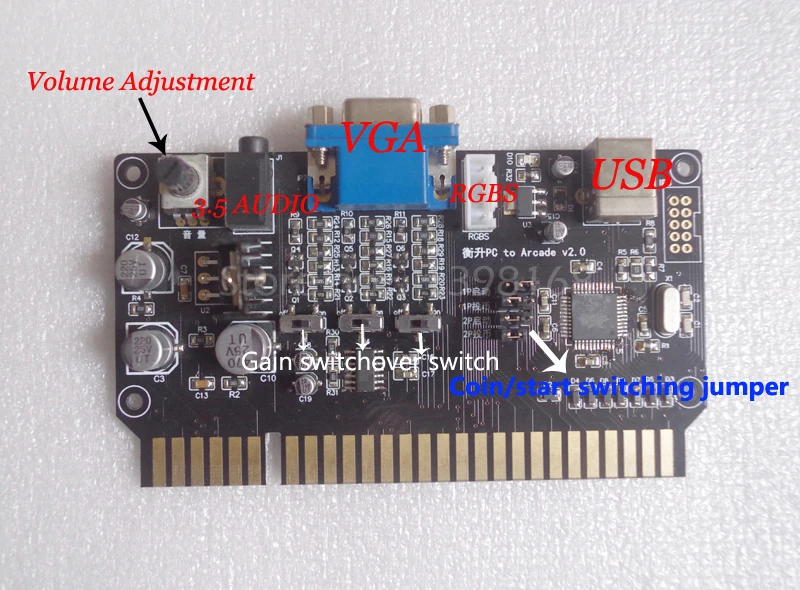 Переходник с ПК на карту JAMMA VGA 15K усилитель мощности видео и аудио USB чип