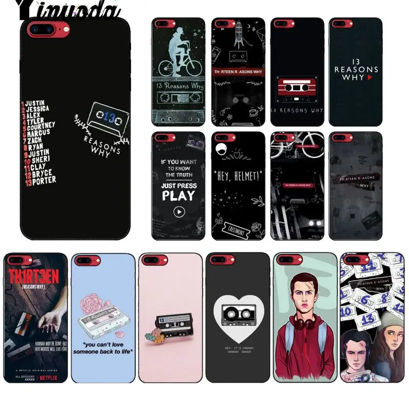Yinuoda 13 причин почему netflix мягкий силиконовый черный чехол из ТПУ для Apple iPhone 8 7 6 6S