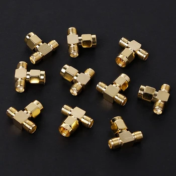 

New 10PCS 3 Way Splitter SMA Male to Two SMA Female Triple T RF Adapter Connector