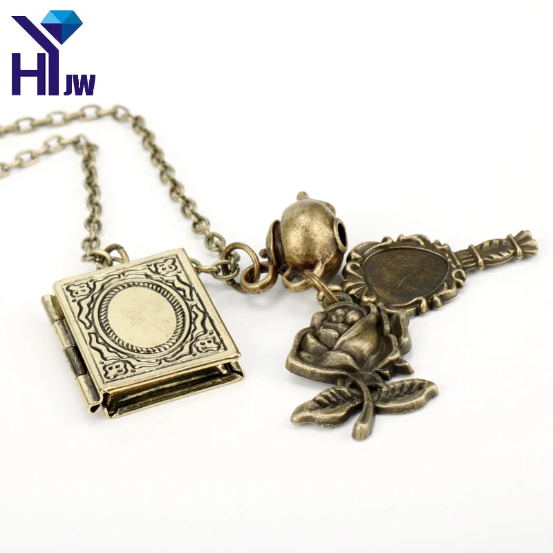 HEYu Jewelry Beauty and the Beast Necklace Belle Rose Cup Kettle