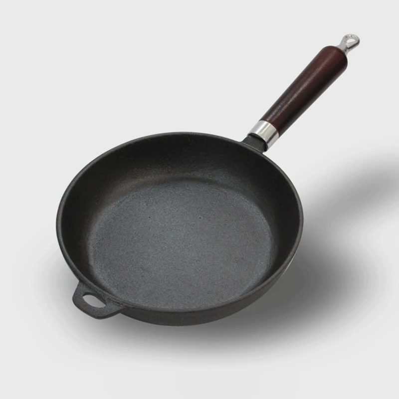 

22CM/24CM Uncoated Cast Iron Skillet Non-stick Steak Grill Frying Pan With Wooden Handle Egg Omelettes Pancake Maker Griddles