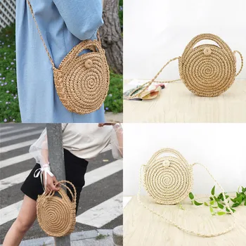 

New Women Straw Bag Woven Handbag Purse Crossbody Boho Beach Summer Tote Purse