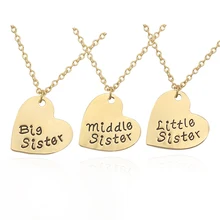 Collier avec 3 pendentifs pour femme, 2 couleurs différentes, petite, petite, petite, petite, petite sœur