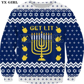 

YX GIRL Sweatshirt Get Lit Hanukkah 3D Printing Unisex Jumper Hoodies Christmas Sweatshirt Trucksuit Size XS-7XL Dropshipping