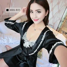 Бренд весна осень Женское ночное белье Набор Женская шелковая ночная рубашка Дамский халат ночная рубашка сексуальный шелковый халат и платье комплект XXL