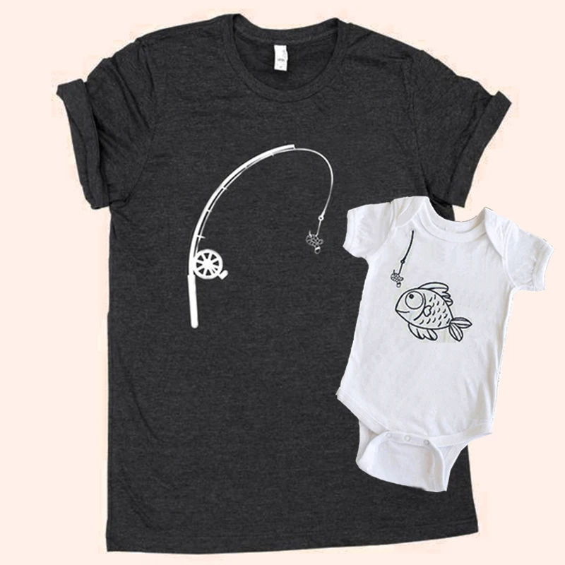 

Father Son Matching Shirts Set Daddy and Me Fishing Gift Printed Dad and Son Fish Graphic Tees Boho Baby Clothes New