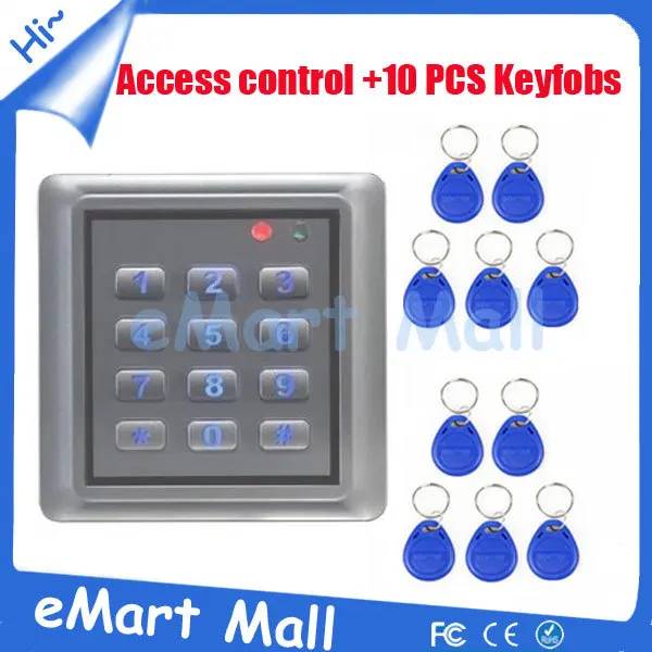 

Free Shipping Waterproof RFID Reader125KHz Access Controller Security System with 10 piece RFID Keyfobs