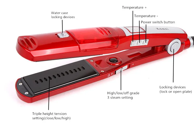 Kemei3011 сухой пар Flat Iron выпрямления волос Профессиональный Парикмахерские Портативный Керамика выпрямитель для волос щетки Инструменты для