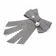 Клетчатый галстук-бабочка, бант, жемчуг, черная полоса, профессиональный женский галстук, брошь