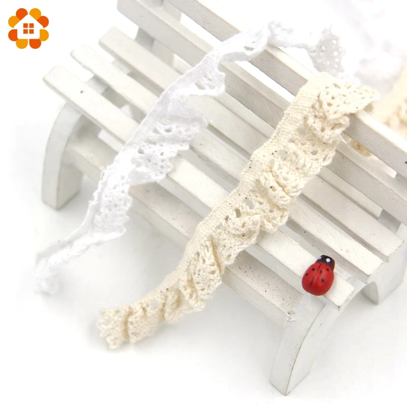 

New 2Yard/Lot 15MM White And Beige Handmade Patchwork Cotton Material Elastic Lace For Home DIY Sewing Wedding Crafts Decoration