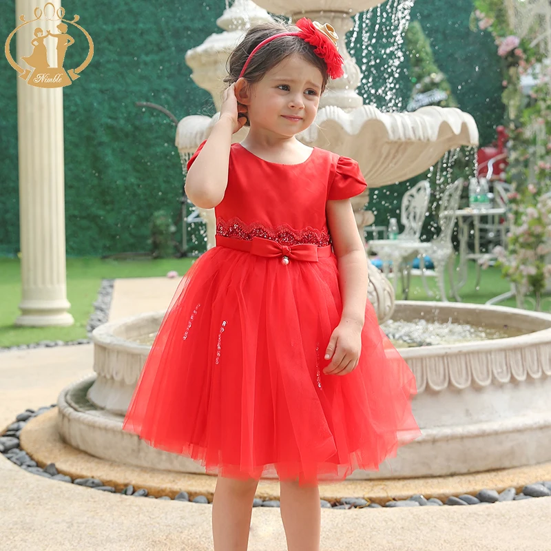 

Nimble girls dress Red A-Line dress Sequined Appliques dress for Bridesmaid Girl Clothes vestido infantil vestidos trolls