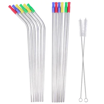 

Silicone Suction Nozzle Stainless Steel Straws Set Reusable Chewy Drinking Reusable Straws for Party Restaurant Bar
