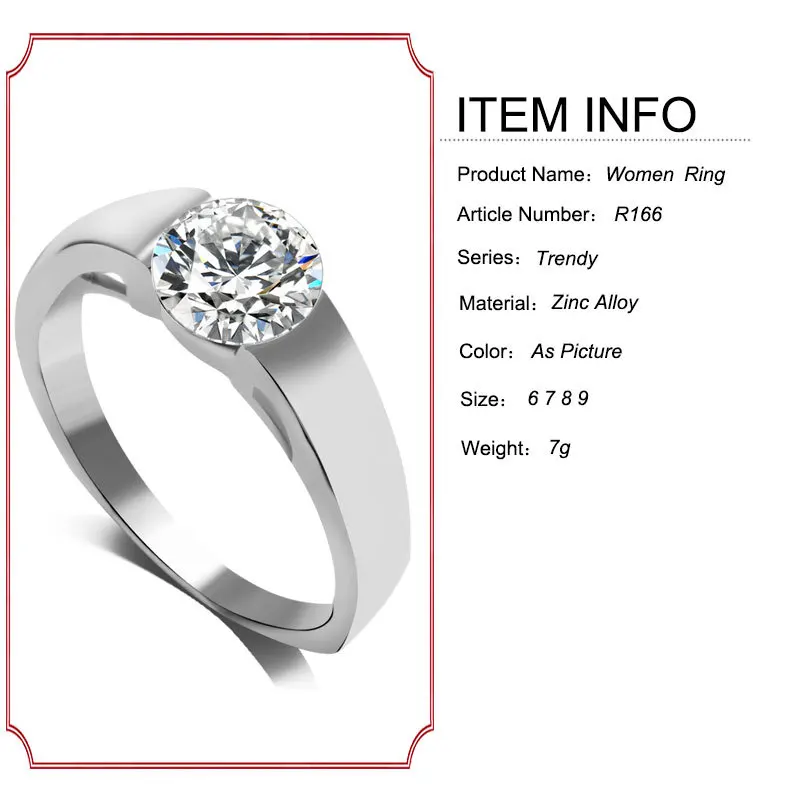 Hot sale 925 Sterling Silver 0.3ct Cubic Zirconia Solitaire Simple Engagement Ring For Girl Fashion Jewelry For Women Ring