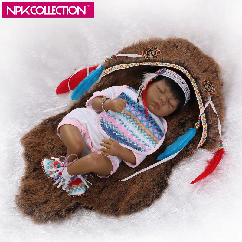 NPK 22 дюймов индийский Стиль винилсиликоновых Reborn Baby Doll шоколад кожи Boneca подарок