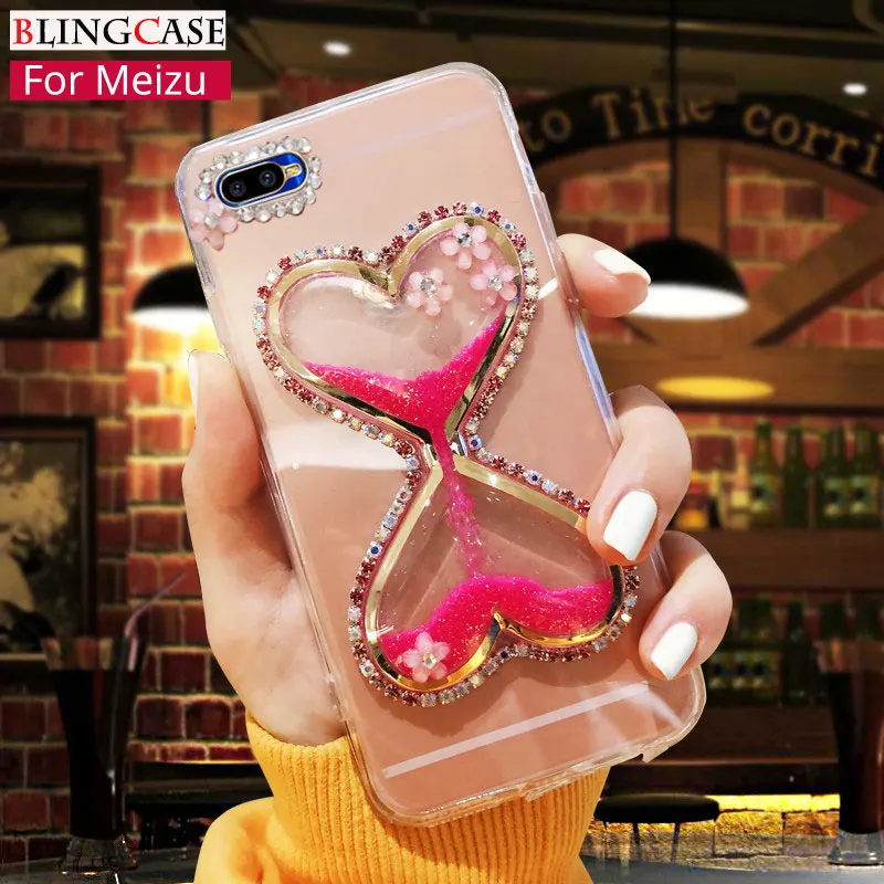 

For MeiZu MX5 MX6 Pro 6 7 15 16 Plus M3 M5 M6 M5s M5C M6s Note 8 Max U10 U20 Love Glitter Liquid Quicksand case Diamond Cover