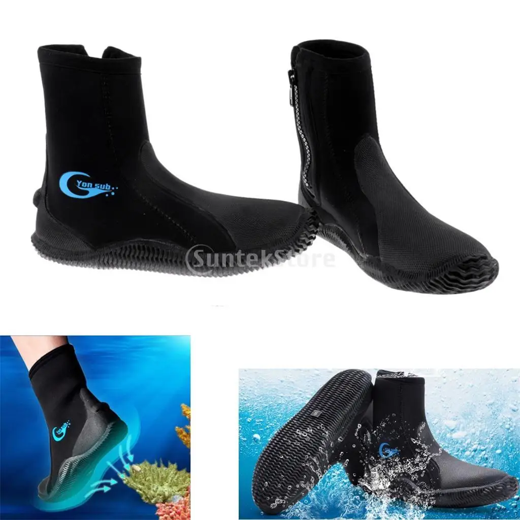 5mm Neoprene Scuba Diving Wetsuit Zipper Boots Anti-slip Warm Shoes Snorkeling Surfing Fishing Winter Water Sports Swimming Fins