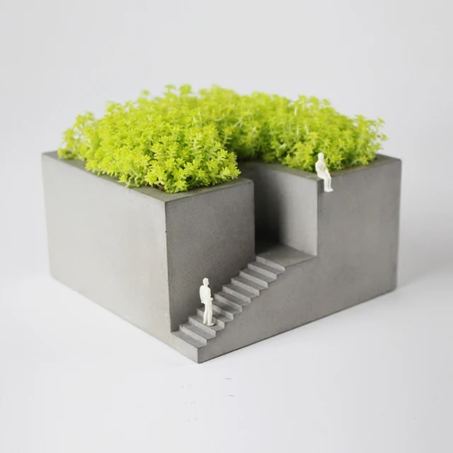 Exquisite Concrete Building Style Garden Flower Pots: Handmade with Stairs