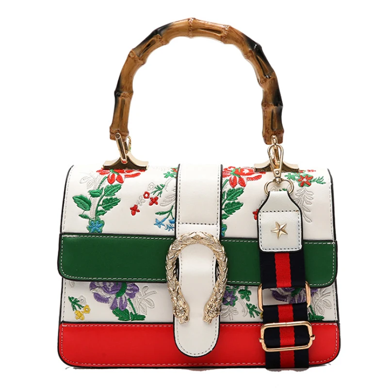 LIANGKA PU Leather Female Fashion Handbag Floral Embroidery Bamboo Handle Bag Ladies Shoulder Clutch For Women 2018 | Багаж и сумки