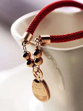 Плетеный браслет с Красной веревкой, удача везучий Кот, хорошее ювелирное изделие, титановая сталь, розовое золото, подарок на день Святого Валентина,, не выцветает