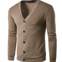 Хлопковый свитер, мужской кардиган с длинным рукавом, мужские свитера с v-образным вырезом, свободная однотонная пуговица, подходит для вязания, Повседневная стильная одежда