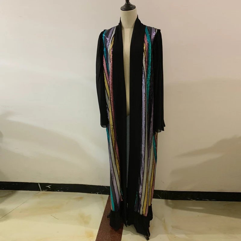 Открытым Абаи кимоно в блестках кардиган мусульманский хиджаб платье Женская одежда в мусульманском стиле Одежда из Дубая для Для женщин Рамадан кафтан Исламская Костюмы