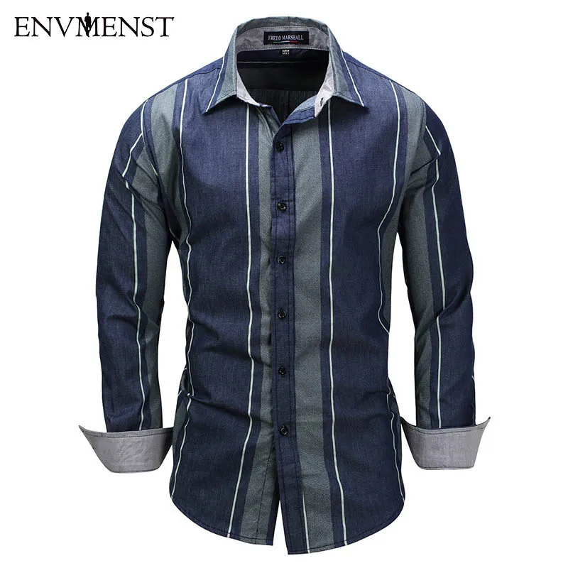 

Envmenst 2017 New Arrival Men's Long Sleeve Shirt 100% Cotton Men Dress Shirts Striped Casual Fashion Business Style Shirts