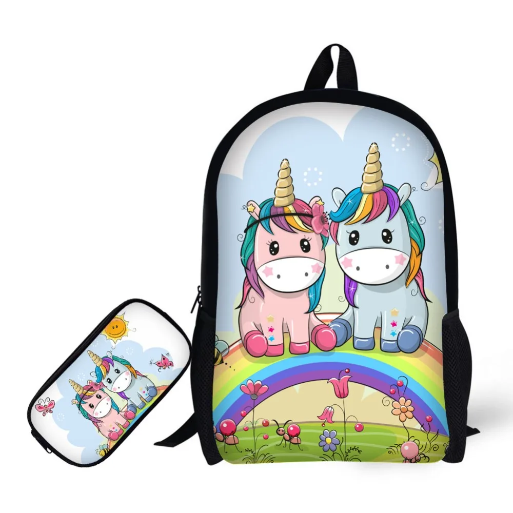

Cute Unicorn design prints 17 inch schoolbackpack 2 set pencil case kids book bag light weight schoolbag for teenage girls boys