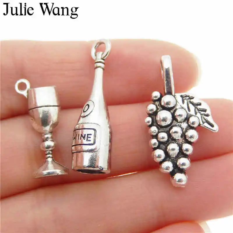 30 pcs Antiqued Silver Alloy Charms Mixed Grapes Wine Bottle and Goblet Pendants