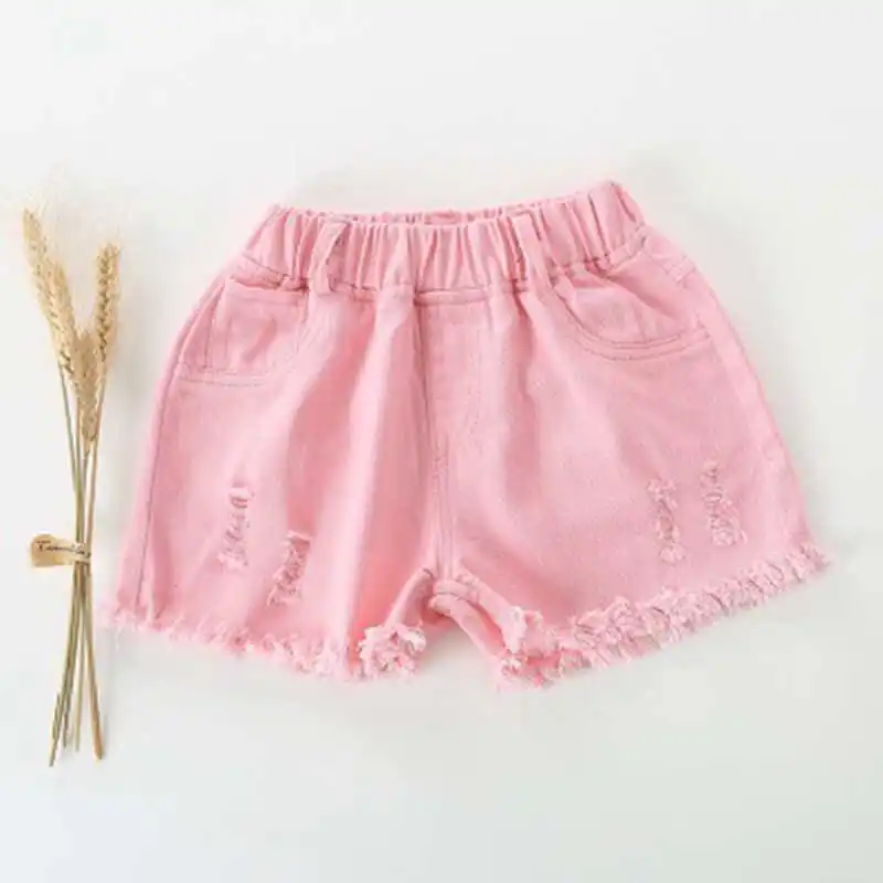 Детские подростковые шорты летние джинсовые шорты для девочек, Белые и розовые короткие джинсы для девочек-подростков для детей от 3 до 15 лет - Цвет: Color as shown