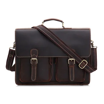 

Vintage Men's Genuine Leather briefcase 15 inch Business Bag Handbag Natural Cow Leather Laptop Handbag briefcase messenger bag