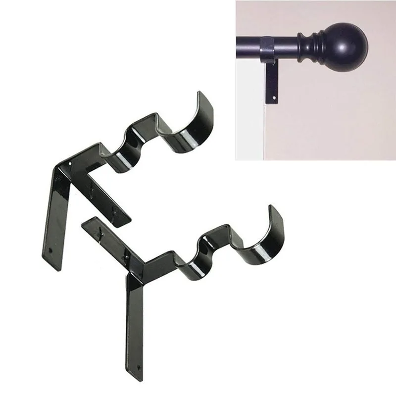 Durable 2pc Double Curtain Rod Holder Hangers Brackets Tap Right Into Window Frame Curtain Accessories Living Room Decoration