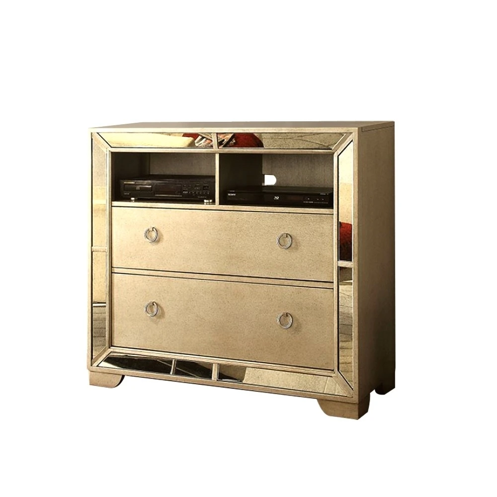 Victorian Style Wooden Media Chest With Loop Handles, Silver