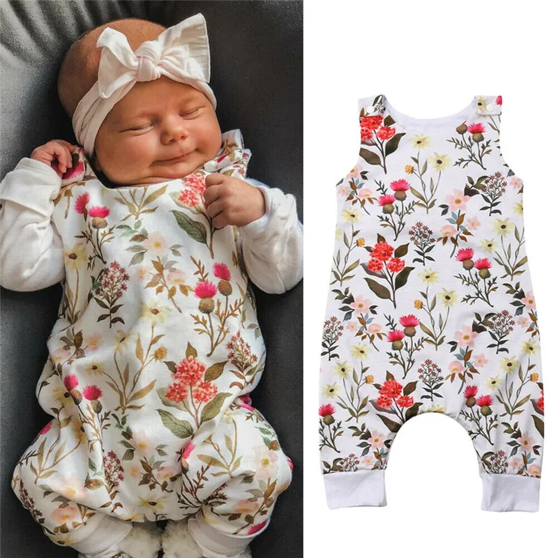 Комбинезоны для маленьких девочек; Одежда для новорожденных; ropa bebe; Летний комбинезон без рукавов для девочек; хлопковые комбинезоны с принтом