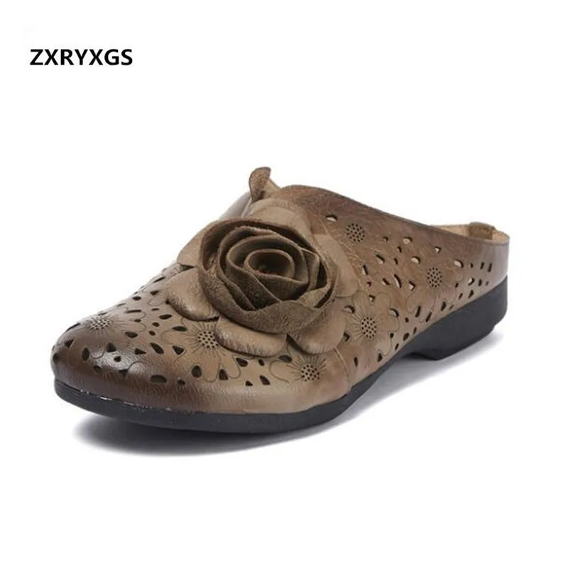 

Light Comfort Breathable Soft Genuine Leather Shoes Woman Sandals Fashion Slipper 2019 Flower Summer Sandals Women Shoes Sandals