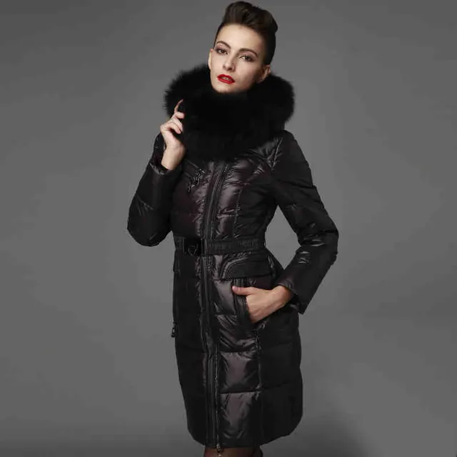 Cheap 2015 Hot New Winter Thicken Warm Woman Down jacket Coat Parkas Outerwear Hooded Fox Fur collar Luxury Long Brand Plus Size 2XXL