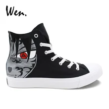 Вэнь мужские парусиновые туфли для мальчиков дизайн ручной росписи Аниме Наруто Shippuuden Учиха Саске Утиха Итати высокие холщовые кроссовки на плоской подошве