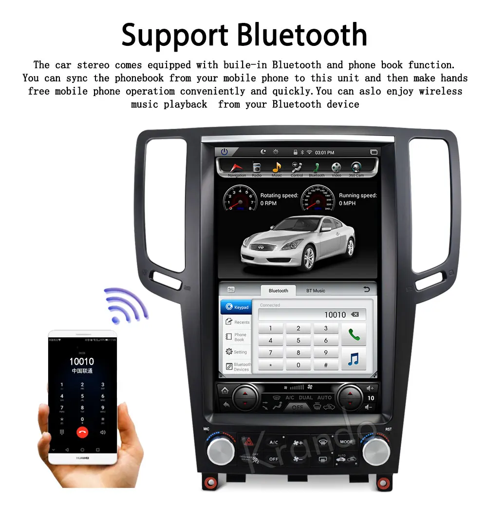 Perfect Krando Android 7.1 12.1" Tesla Vertical car audio radio player for Infiniti G25 G35 G37 gps navigation multimedia system 2