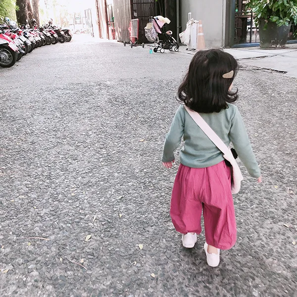 Новые детские модные Trousers1-6T брюки из чистого хлопка для маленьких девочек Однотонные шаровары свободные повседневные штаны для маленьких девочек