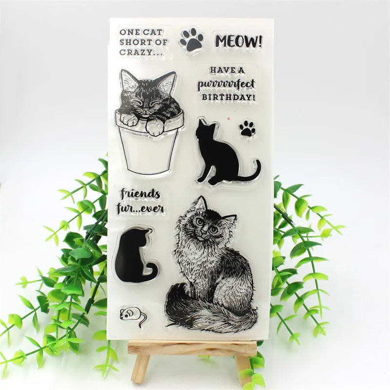 

1 Sheet Cats Transparent Clear Silicone Stamps for DIY Scrapbooking/Card Making/Kids Fun Decoration Supplies