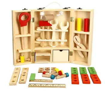 

Wooden DIY Portable Multifunction Simulation Toolbox Set Combination Child Puzzle House Assembled Building Block Tools